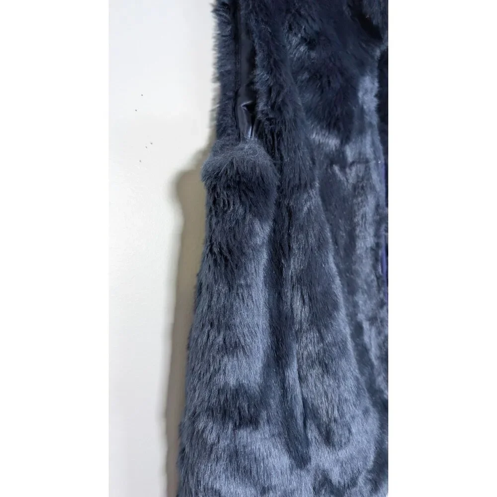 J.Crew Navy Faux Fur Zip Vest Size Large Après Ski Quiet Luxury Old Money Cozy